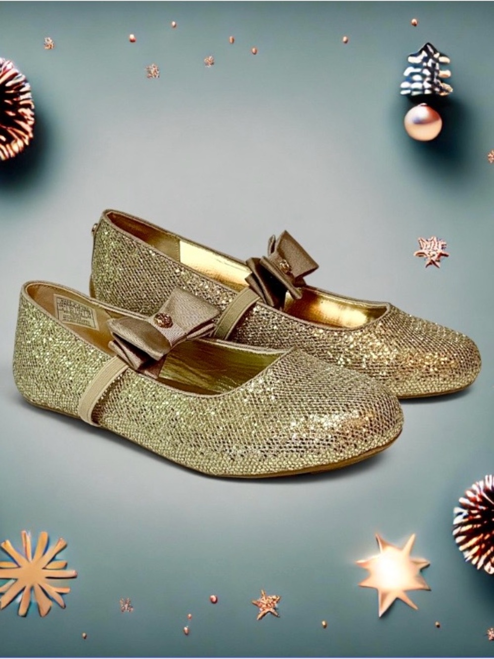 MICHAEL Michael Kors Kids Gold Sparkle Mary Jane Flats with Bow - Picture 11 of 13